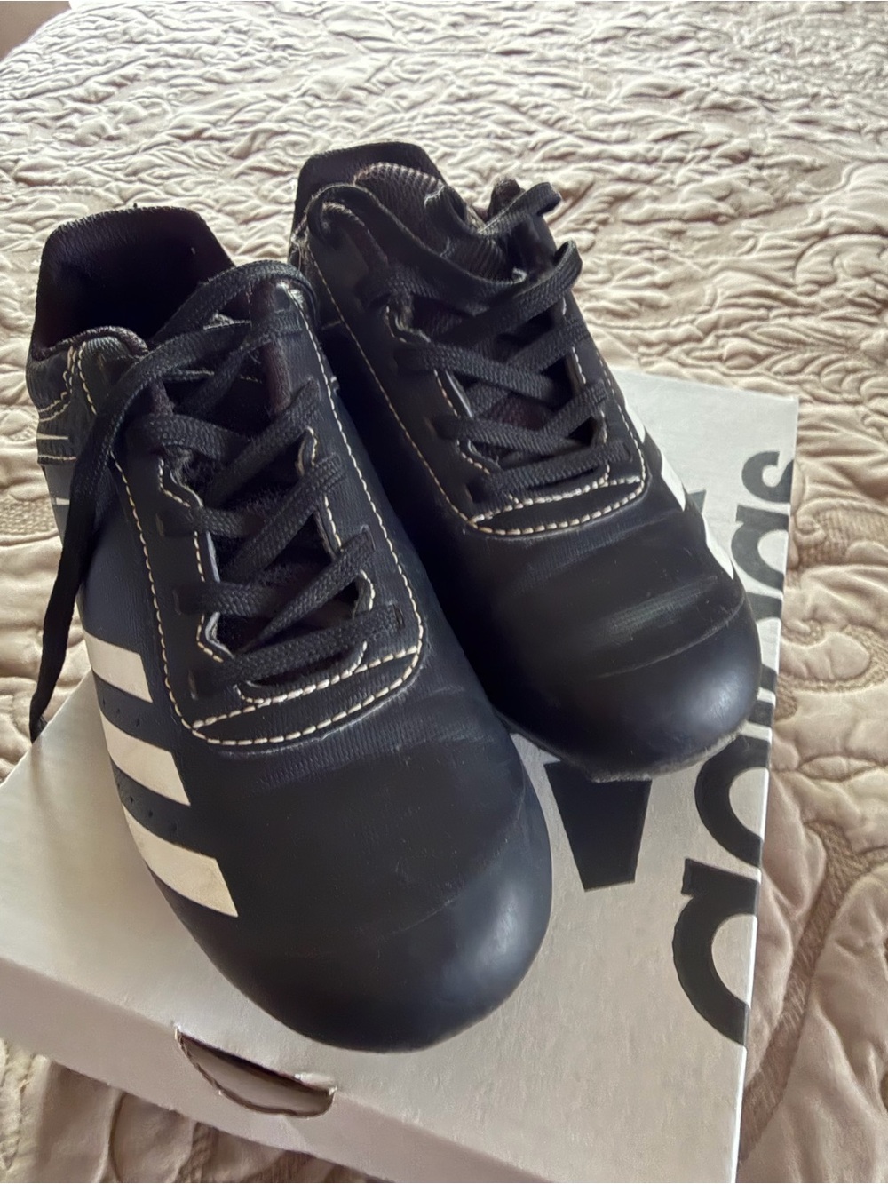 adidas Black Kids Sneakers/cleats with White Stripes